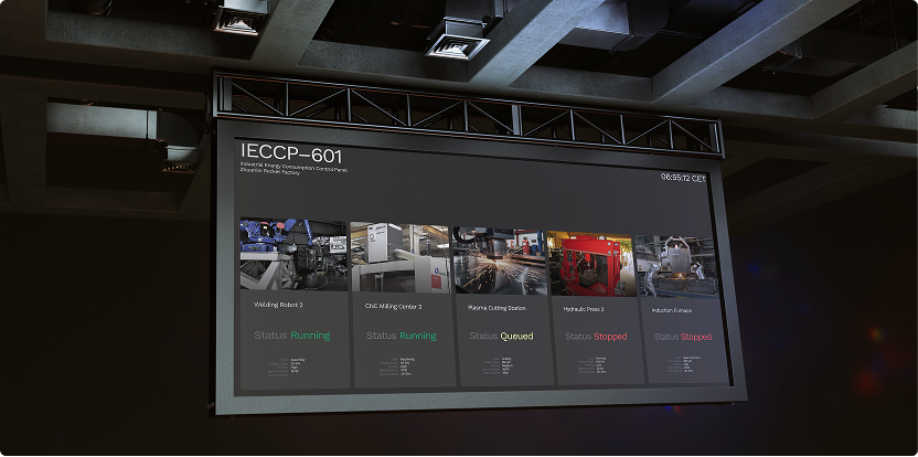 Image of a large video wall showing options for industrial optimization using Engrate.